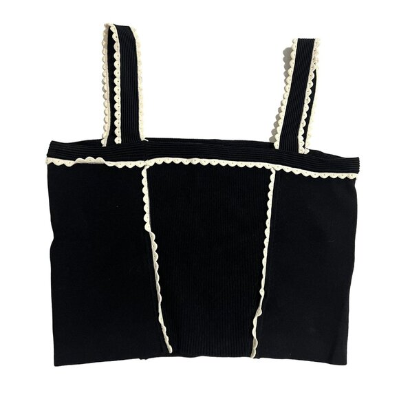 Sandro Lea Scalloped Cropped Tank Top in Black - Picture 4 of 5